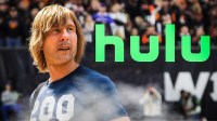 Glen Powell as Chad Powers and Hulu logo.