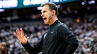 Duke's head coach Jon Scheyer calls out to players during the first half in the game against Michigan State on Saturday, Dec. 6, 2025, at the Breslin Center in East Lansing.