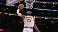 Los Angeles Lakers forward Lebron James (23) dunks in the second half against the Sacramento Kings at Crypto.com Arena.