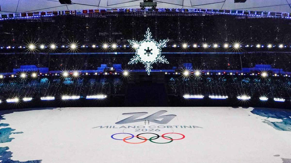 A general view during a presentation introducing the 2026 Milano-Cortina Winter Olympics during the closing ceremony for the Beijing 2022 Olympic Winter Games at Beijing National Stadium.