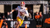 Iowa State Cyclones quarterback Rocco Becht (3) runs during the second half against the Oklahoma State Cowboys at Boone Pickens Stadium.