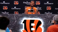 Bengals wide receiver Ja’marr Chase speaks during a press conference at Paycor Stadium.