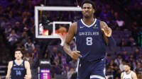 Memphis Grizzlies forward/center Jaren Jackson Jr. (8) reacts after a play against the Sacramento Kings during the third quarter at Golden 1 Center.