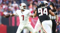 Arizona Cardinals quarterback Jacoby Brissett (7) throws from the pocket against the Atlanta Falcons during the first half at State Farm Stadium.