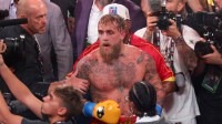 Jake Paul looks on after losing against Anthony Joshua during a heavyweight boxing bout at Kayesa Center.