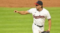 Cleveland Guardians relief pitcher James Karinchak (99) follows through on a pitch in the fifth inning against the Cincinnati Reds at Progressive Field.