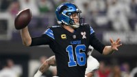 Detroit Lions quarterback Jared Goff (16) passes the ball against the Minnesota Vikings in the first half at U.S. Bank Stadium.