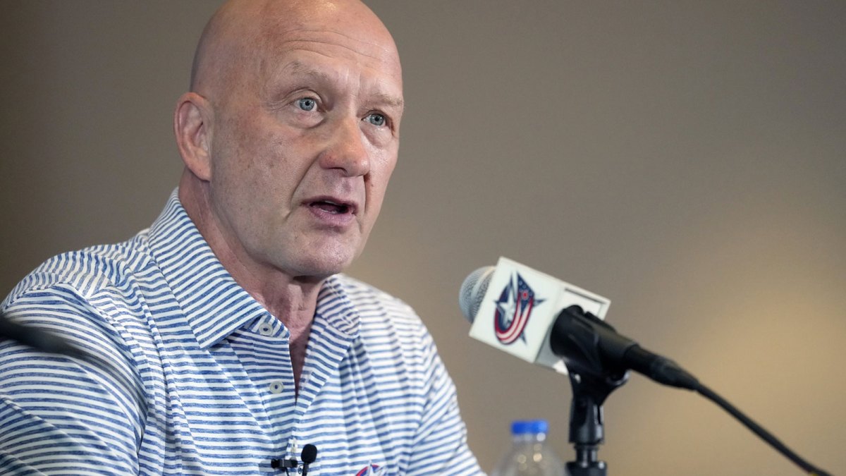 Columbus Blue Jackets General Manager Jarmo Kekalainen speaks after hiring Mike Babcock as the new head coach during a press conference at Nationwide Arena.