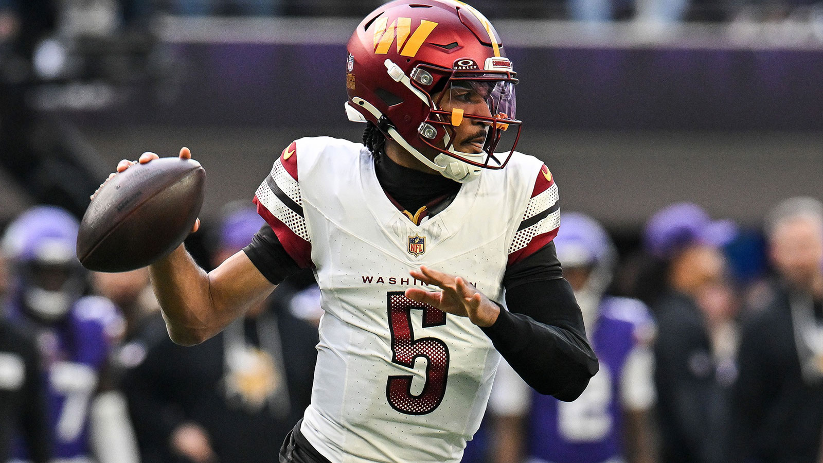 Commanders QB Jayden Daniels speaks after being shut down for the season