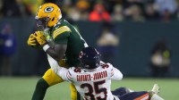 Green Bay Packers wide receiver Jayden Reed (11) catches a pass against Chicago Bears safety C.J. Gardner-Johnson (35)December 7, 2025, at Lambeau Field in Green Bay, Wis. The Packers defeated the Bears 28-21.