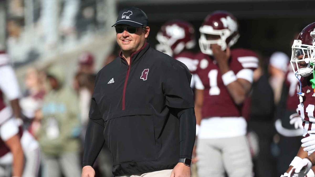 Mississippi State Bulldogs head coach Jeff Lebby looks on before the game against the Mississippi Rebels at Davis Wade Stadium at Scott Field.