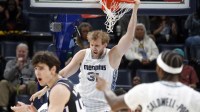 Memphis Grizzlies center Jock Landale (31) reacts after a dunk during the first quarter against the Sacramento Kings at FedExForum.