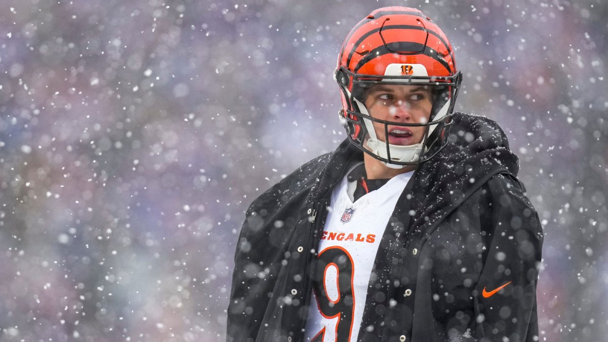 Cincinnati Bengals quarterback Joe Burrow (9) paces during an official review in the second quarter of the NFL Week 14 game between the Buffalo Bills and the Cincinnati Bengals at Highmark Stadium in Orchard Park, N.Y., on Sunday, Dec. 7, 2025.