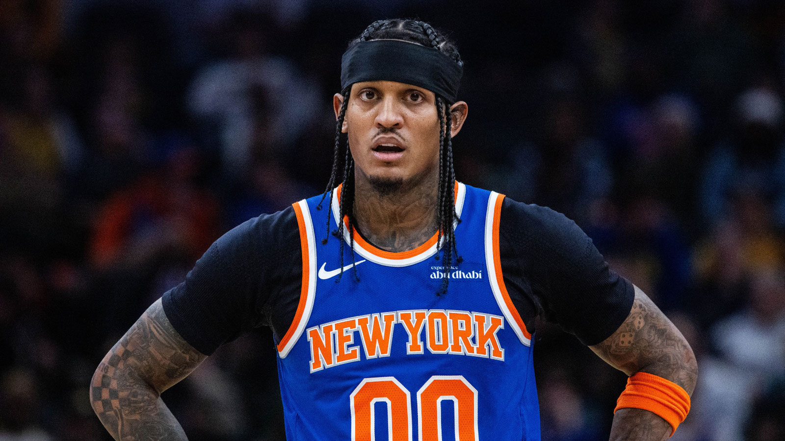 New York Knicks guard Jordan Clarkson (00) in the second half against the Indiana Pacers at Gainbridge Fieldhouse. 