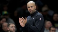 Brooklyn Nets head coach Jordi Fernandez coaches against the Toronto Raptors during the second quarter at Barclays Center.