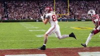 Alabama Crimson Tide tight end Josh Cuevas (80) catches a game-tying two-point conversion against the South Carolina Gamecocks in the fourth quarter at Williams-Brice Stadium.