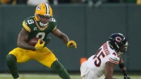 Green Bay Packers running back Josh Jacobs (8) against the Chicago Bears at Lambeau Field.