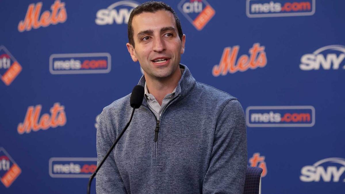 New York Mets president of baseball operations David Stearns speaks to the media about the MLB trade deadline before a game against the Minnesota Twins at Citi Field. Mandatory Credit: Brad Penner-Imagn Images