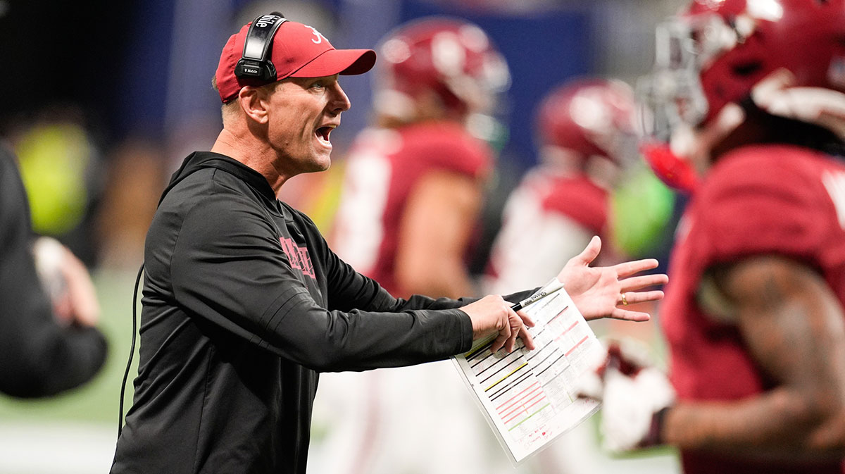 Alabama Crimson Tide head coach Kalen Deboer reacts during the fourth quarter against the Georgia Bulldogs during the 2025 SEC Championship game at Mercedes-Benz Stadium