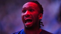 Kansas Jayhawks guard Darryn Peterson (22) looks on during introductions prior to a game against the Towson Tigers at Allen Fieldhouse.