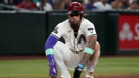 Arizona Diamondbacks second base Ketel Marte (4) sits on the base against the Los Angeles Dodgers in the first inning at Chase Field