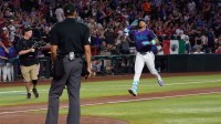 Arizona Diamondbacks infielder Ketel Marte (4) reacts after hitting a home run in the first inning against the Philadelphia Phillies at Chase Field.