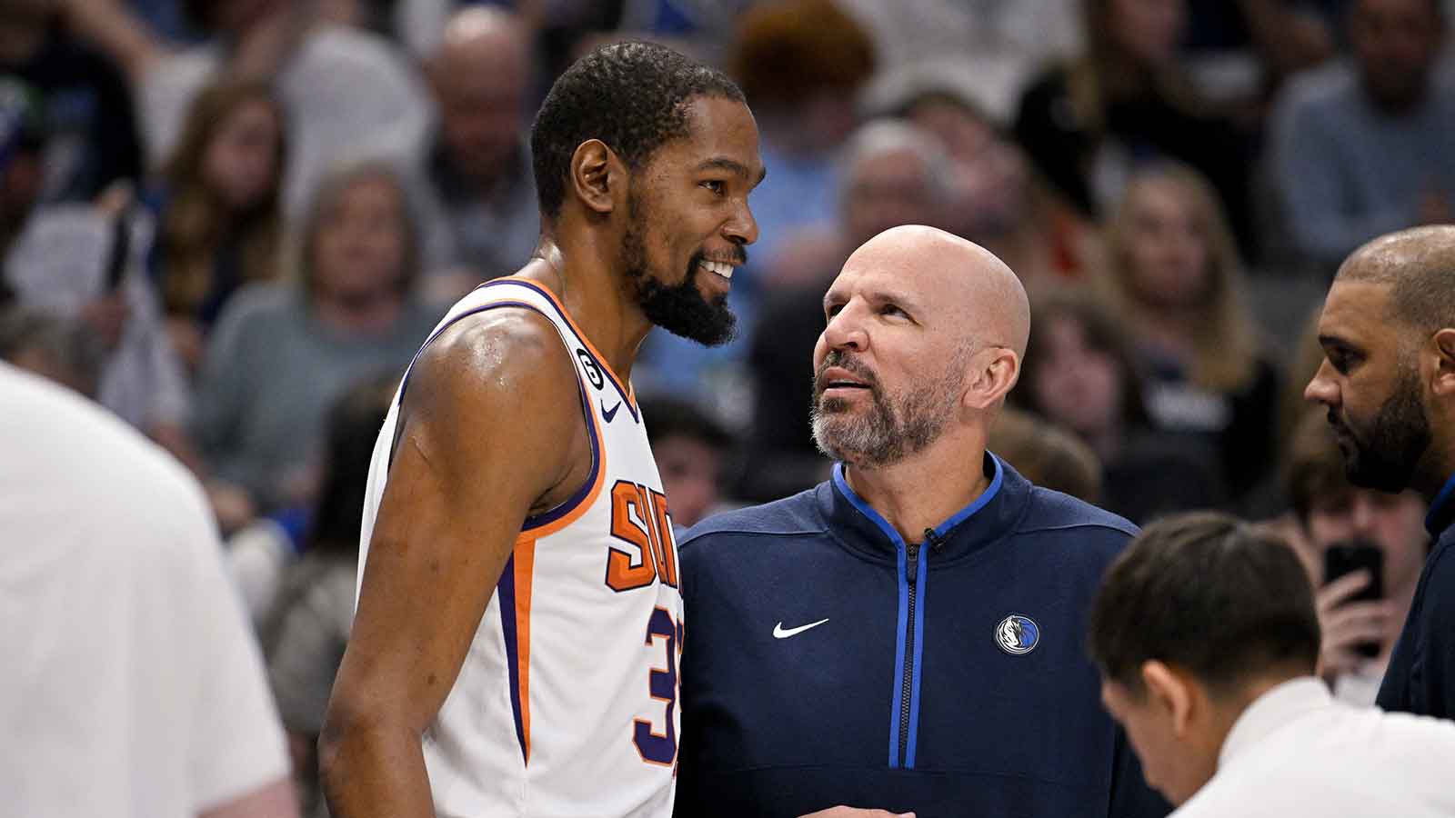 Jason Kidd and Phoenix Suns forward Kevin Durant (35) during the game between the Dallas Mavericks and the Phoenix Suns at the American Airlines Center