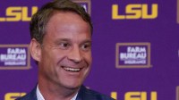 LSU new head coach Lane Kiffin speaks at South Stadium Club at Tiger Stadium.
