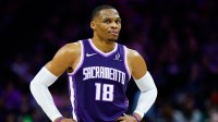 Kings guard Russell Westbrook (18) looks on during the second quarter against the Detroit Pistons at Golden 1 Center