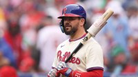 Philadelphia Phillies outfielder Kyle Schwarber (12) prepares to bat during the second inning against the St. Louis Cardinals at Citizens Bank Park.