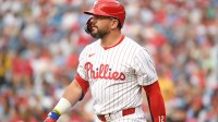 Philadelphia Phillies outfielder Kyle Schwarber (12) against the San Diego Padres at Citizens Bank Park