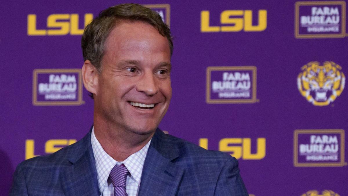 LSU new head coach Lane Kiffin speaks at South Stadium Club at Tiger Stadium.