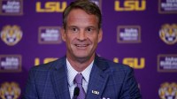 LSU new head coach Lane Kiffin speaks at South Stadium Club at Tiger Stadium.