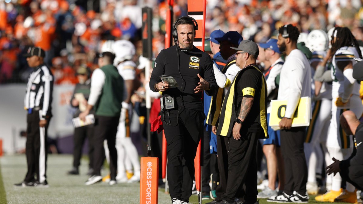 Green Bay Packers head coach Matt Lafleur stands on the sidelines during the first quarter against the Denver Broncos at Empower Field at Mile High.
