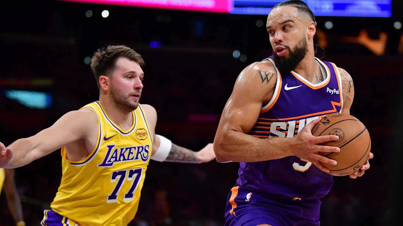 Lakers' Luka Doncic defends Suns' Dillon Brooks