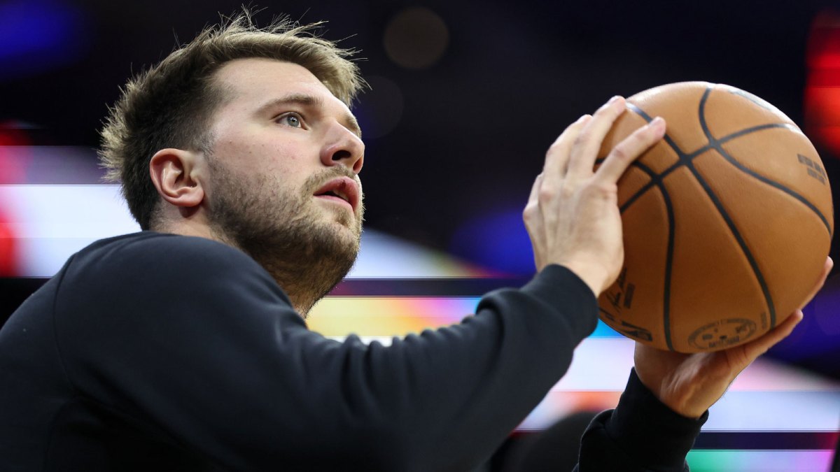 Lakers guard Luka Doncic before action against the Philadelphia 76ers at Xfinity Mobile Arena Lakers girl dad