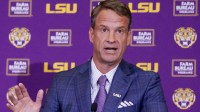 LSU new head coach Lane Kiffin speaks at South Stadium Club at Tiger Stadium.