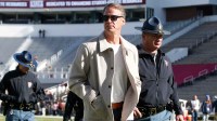 Mississippi Rebels head coach Lane Kiffin walks on field before the game against the Mississippi State Bulldogs at Davis Wade Stadium at Scott Field.