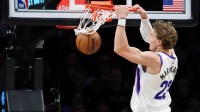 Utah Jazz forward Lauri Markkanen (23) dunks the ball against Brooklyn Nets during the first quarter at Barclays Center.