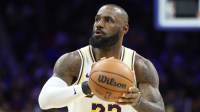 Los Angeles Lakers forward Lebron James (23) shoots against the Philadelphia 76ers during the fourth quarter at Xfinity Mobile Arena.