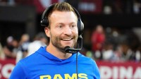 Los Angeles Rams head coach Sean McVay smiles after a touchdown by wide receiver Puka Nacua (12) against the Arizona Cardinals in the second half at State Farm Stadium on Dec 7, 2025, in Glendale, Ariz.