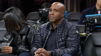 Former MLB player Barry Bonds looks on in the skills challenge during All Star Saturday Night ahead of the 2025 NBA All Star Game at Chase Center.