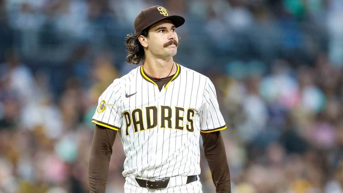 San Diego Padres starting pitcher Dylan Cease (84) reacts after walking a batter during the fourth inning against the Colorado Rockies at Petco Park.