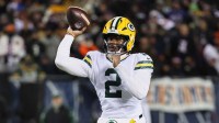 Green Bay Packers quarterback Malik Willis (2) throws a pass against the Chicago Bears during the third quarter at Soldier Field.