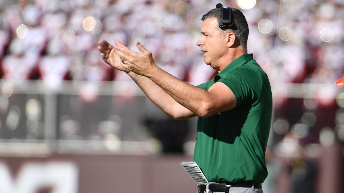 Miami (FL) Hurricanes head coach Mario Cristobal signals for his team during the second quarter against the Virginia Tech Hokies at Lane Stadium.
