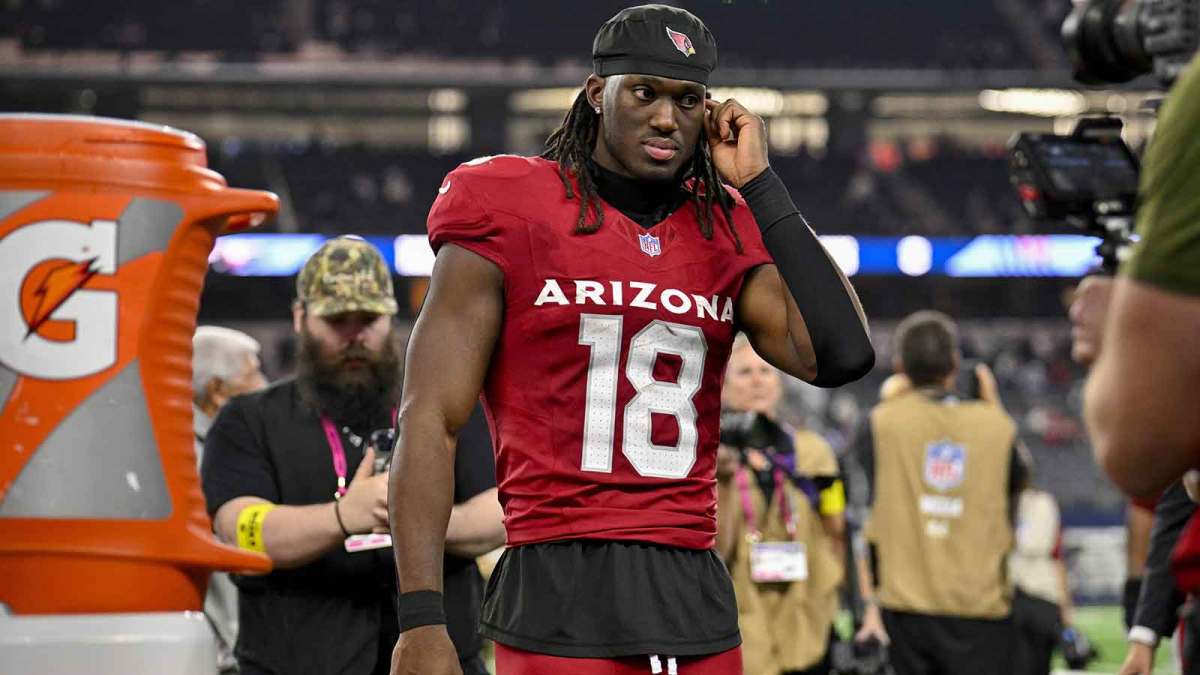 Arizona Cardinals wide receiver Marvin Harrison Jr. (18) walks off the field after the game between the Dallas Cowboys and the Arizona Cardinals at AT&T Stadium.