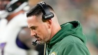 Green Bay Packers head coach Matt Lafleur is seen during the second quarter against the Baltimore Ravens at Lambeau Field.