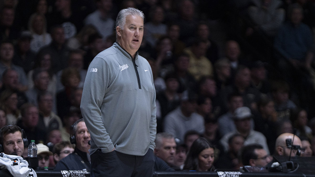Purdue Boilermakers head coach Matt Painter looks at the court during the first half against the Iowa State Cyclones at Mackey Arena.