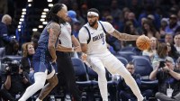 Dallas Mavericks forward Anthony Davis (3) drives against Oklahoma City Thunder forward Jaylin Williams (6) during the second half at Paycom Center.