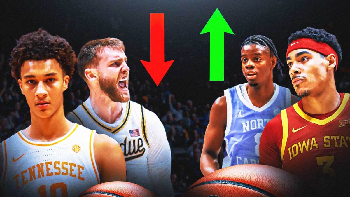 Braden Smith, Nate Ament with red downward point arrows by them. Tamin Lipsey, Caleb Wilson with green upward facing arrows by them.